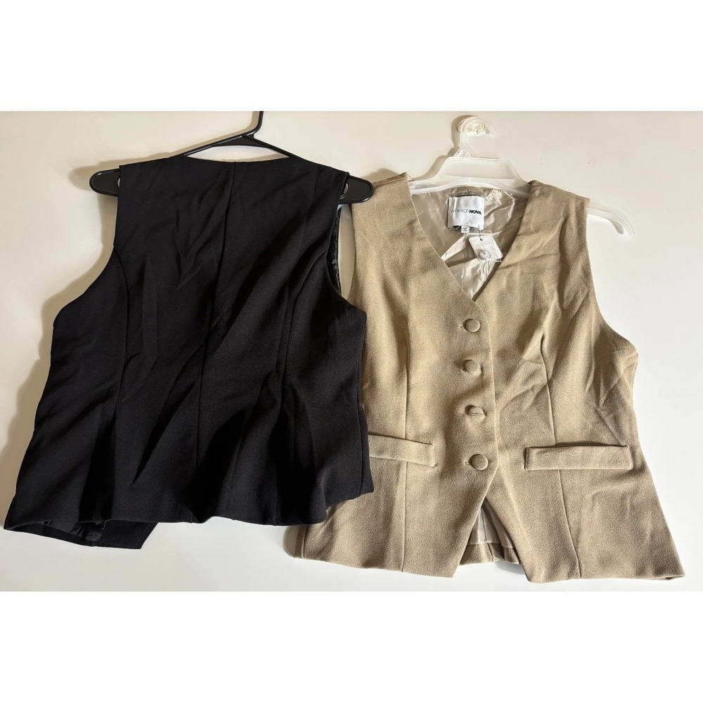 Fashion Nova Work Blaze Business Vest Top Set of 2 Womens Medium Black Tan Lined - Picture 2 of 10